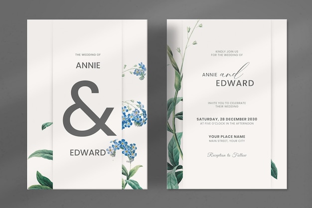 Modern Wedding Invitation with Vintage Flower Ornament