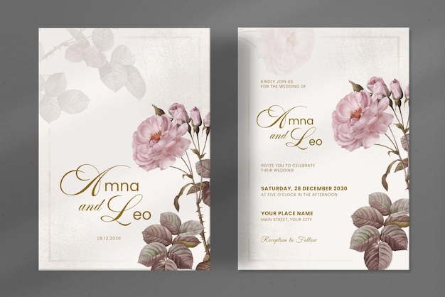 Modern Wedding Invitation with Vintage Flower