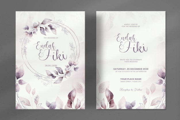 Modern wedding invitation with watercolour bouquet flower