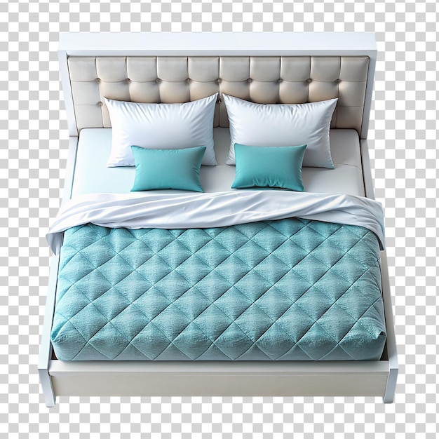 PSD modern white double bed top view isolated on transparent background