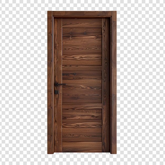 PSD a modern wooden door with a handle on a transparent background