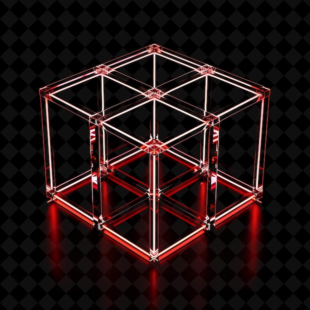 PSD modular cube gate with red neon glowing edges made with tran png y2k shape neon color collection