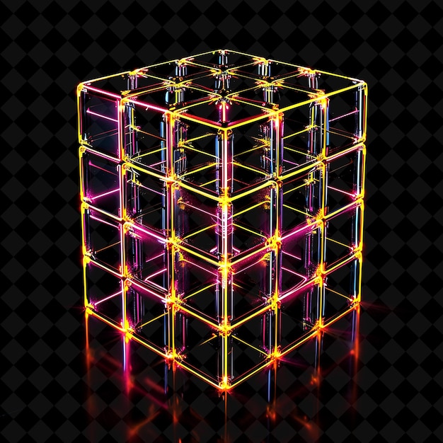 PSD modular data gate with interlocking cubes and yellow grid li png y2k shape neon color collection