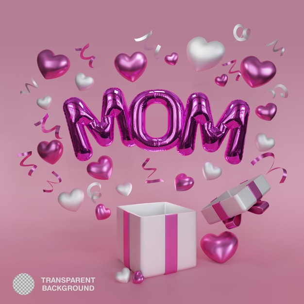 Mom 3d lettering with gift and ballons