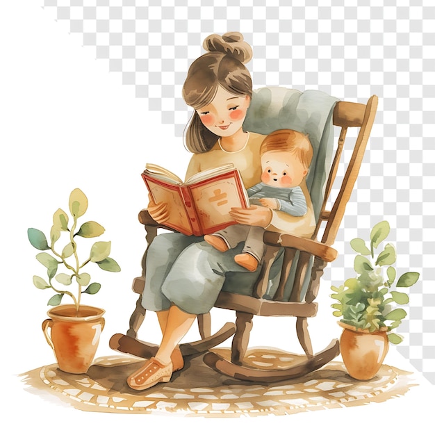 Mom Reading to Baby Watercolor Clipart