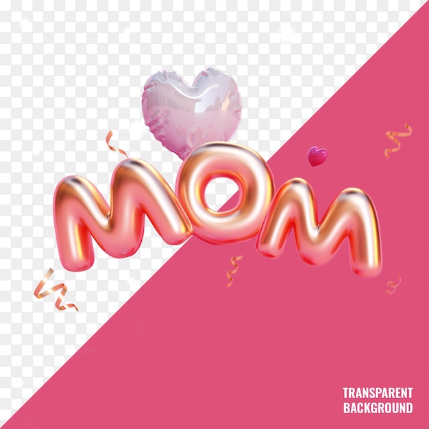 mom text with hearth balloon transparent psd