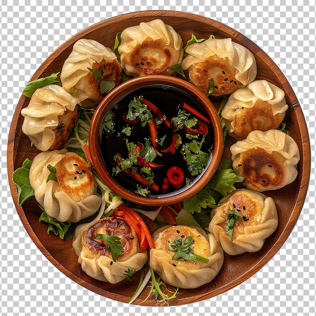 PSD momos with chutney on plate isolated on white background