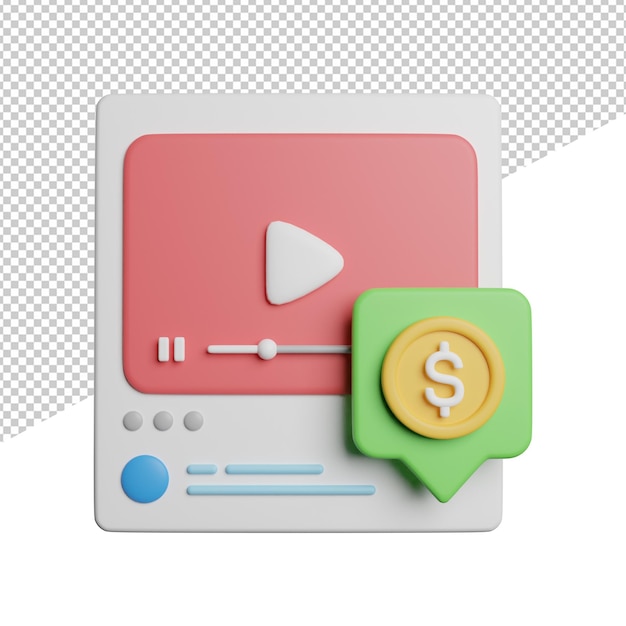 Monetize Content Video front view 3d rendering icon illustration on transparent background