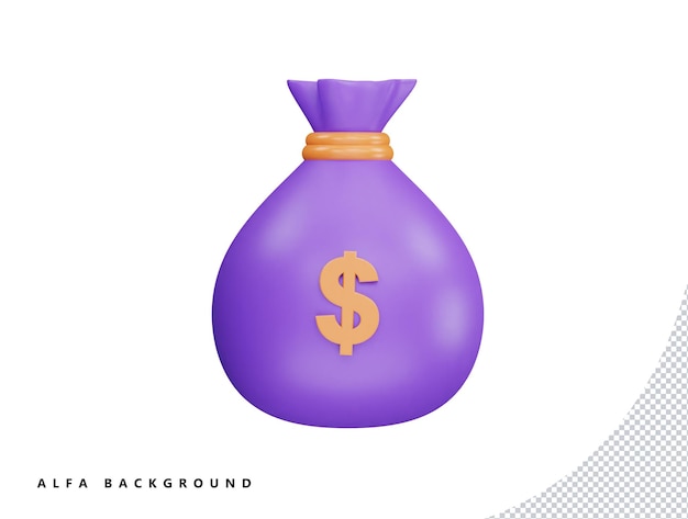 Money bag and dollars with 3d vector icon cartoon minimal style illustration