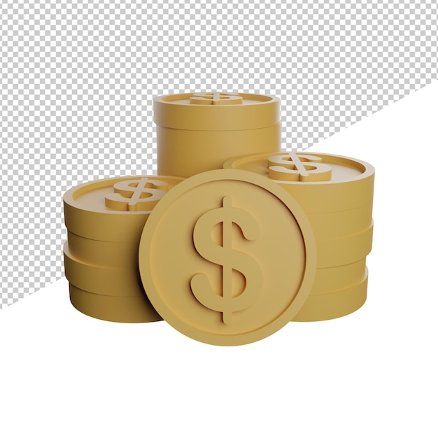 Money coin front view 3d illustration rendering icon transparent background