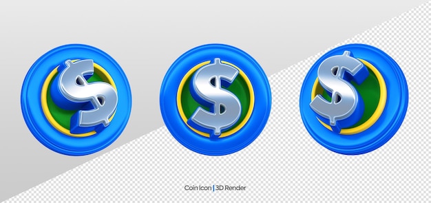 Money Coin Icon 3D Render isolated for composition