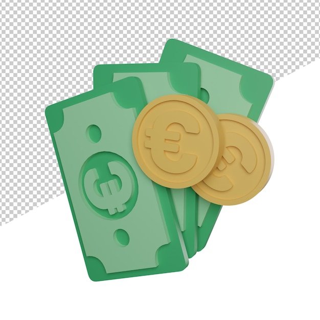 Money euro sign side view 3d rendering illustration icon transparent background