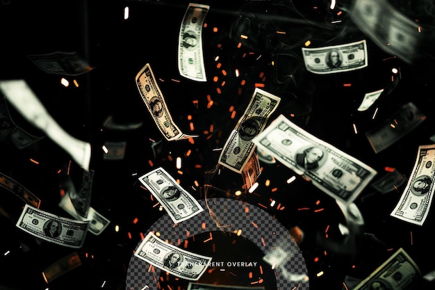 money falling explosion isolated on transparent background