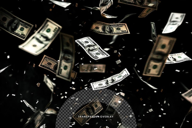 money falling explosion isolated on transparent background