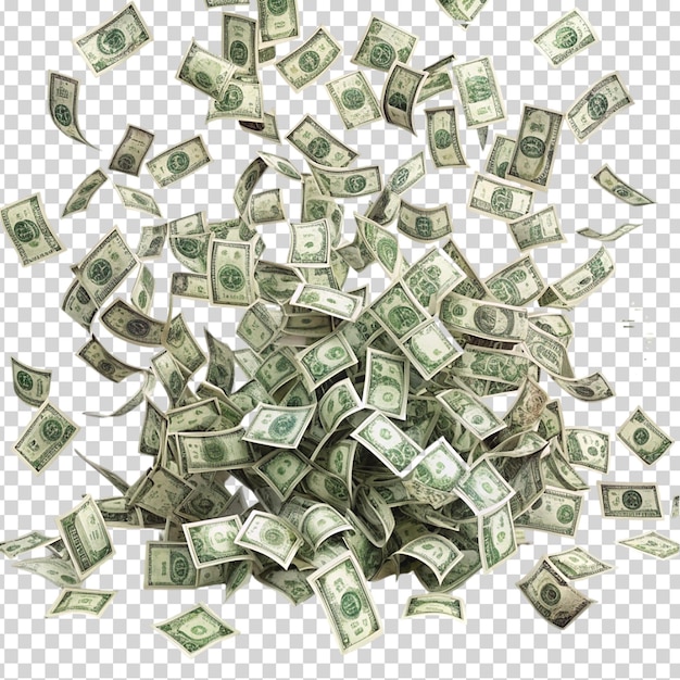 Money falling from the sky on transparent background