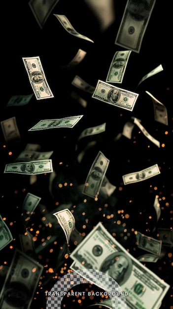 PSD money falling isolated in transparent background