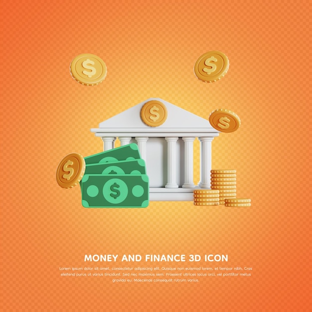 Money and finance 3d icon 3d rendering