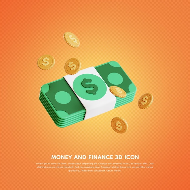 Money and finance 3d icon 3d rendering