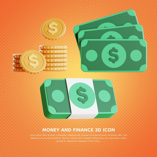 Money and finance 3d icon 3d rendering