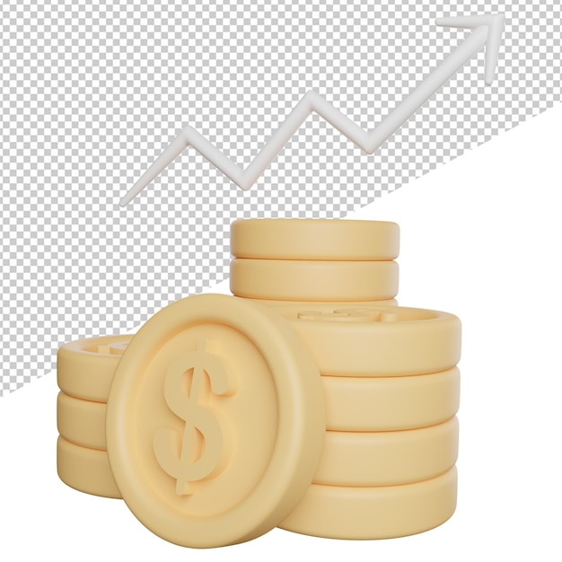 Money Growth Earning side view icon 3d rendering illustration on transparent background