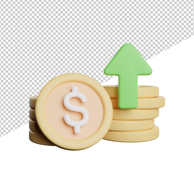 Money Growth Up front view 3d rendering icon illustration on trasnparent background