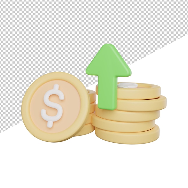 Money Growth Up side view 3d rendering icon illustration on trasnparent background