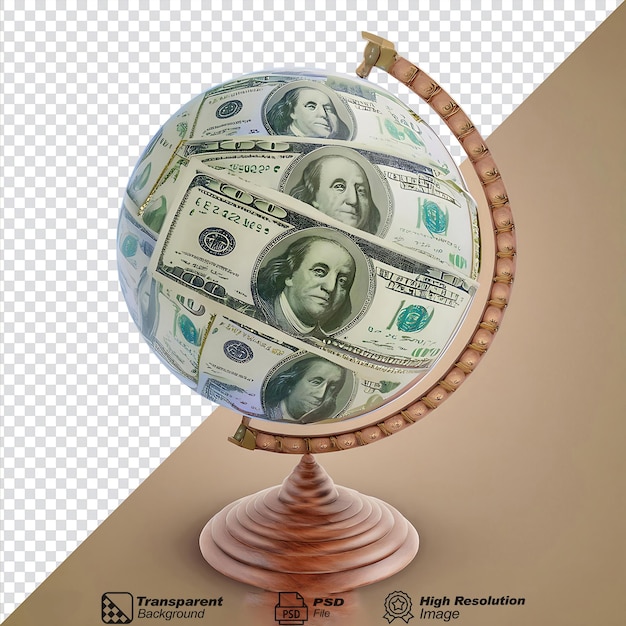 PSD money map globe isolated on transparent background