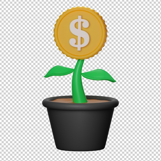 Money plant investment 3d illustration