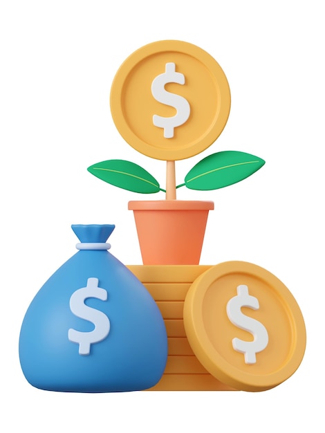 PSD money tree 3d illustration of investment concept