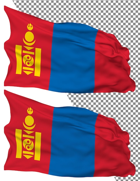 Mongolia flag wave isolated plain bump texture transparent background 3d rendering