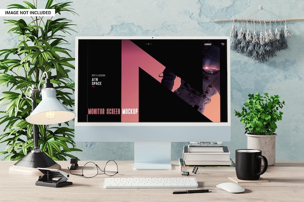 Monitor screen on workplace mockup