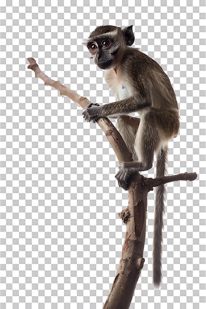 PSD monkey perched on branch isolated on transparent background