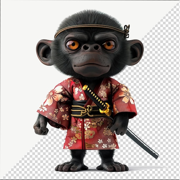 Monkey Samurai cartoon design 3D chimpanzee cartoon Character