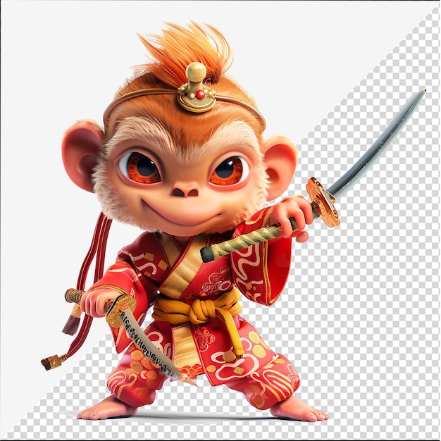 Monkey Samurai cartoon design 3D monkey samurai cartoon Character