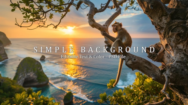 PSD monkey on the tree animals in the wild landscape during sunset