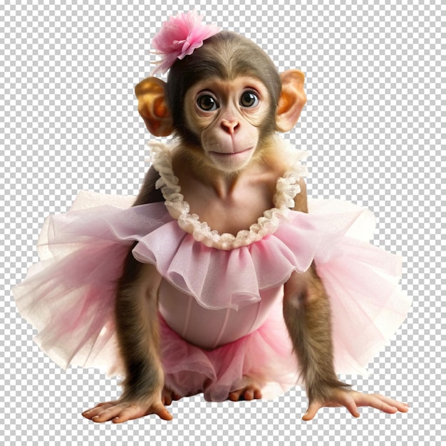 monkey wearing a dress on transperent back ground