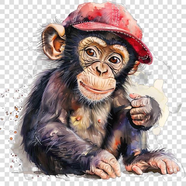 PSD monkey with baseball cap nuresery watercolor