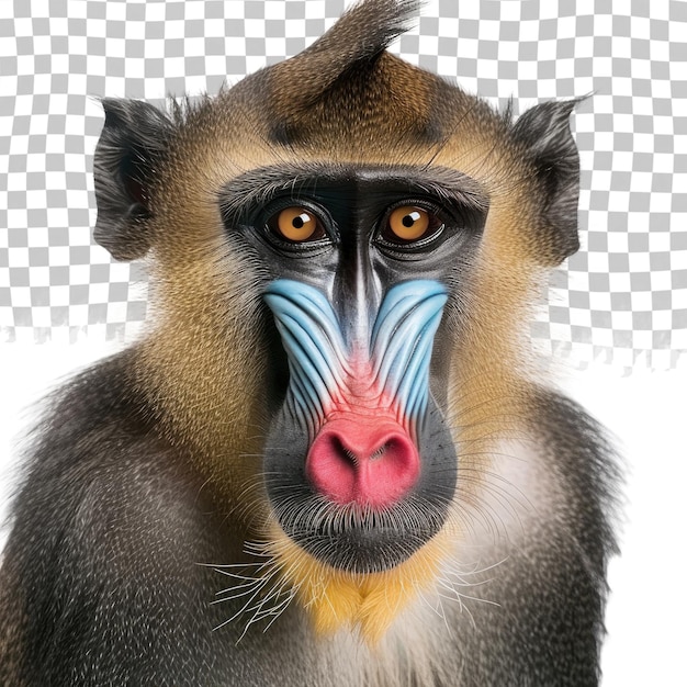 PSD a monkey with a blue and black nose and a blue stripe on its face