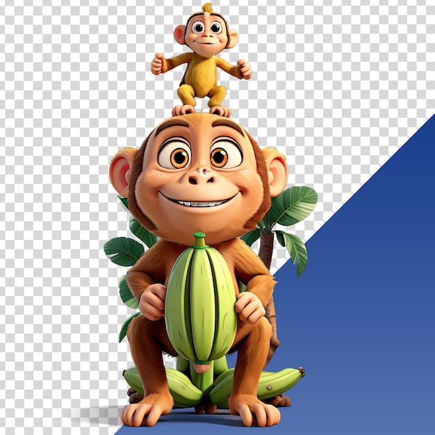 a monkey with a monkey on his head is holding a banana on his head