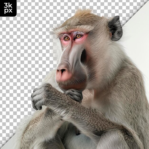 PSD a monkey with a pink nose and pink nose is holding a white board with the letters k - r