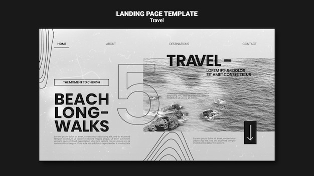 Monochromatic landing page template for relaxing beach long-walks