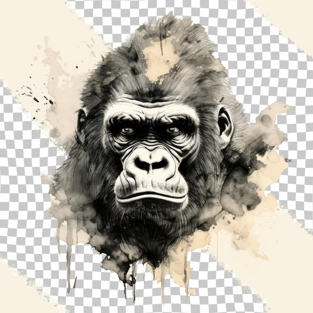 Monochromatic painting of a Primates head on a transparent