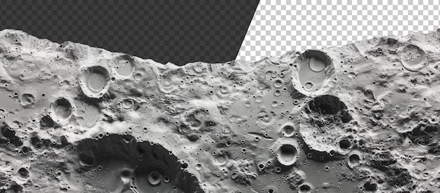 PSD monochrome lunar surface with craters cut out stock png