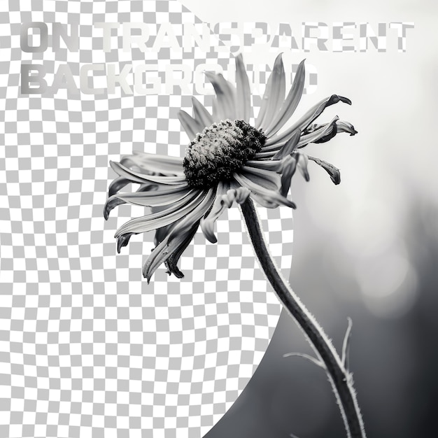 Monochrome photo of a daisy flower on transparent background