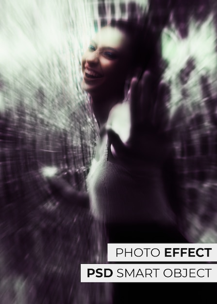 PSD monochrome portrait of woman with chromatic edge effect