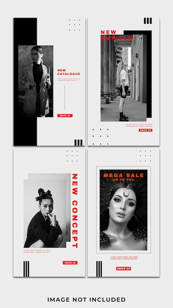 Monochrome red geometric fashion streetwear social media Instagram template