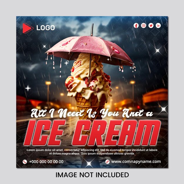 PSD monsoon sales ice cream composition for advertisement post and banner design