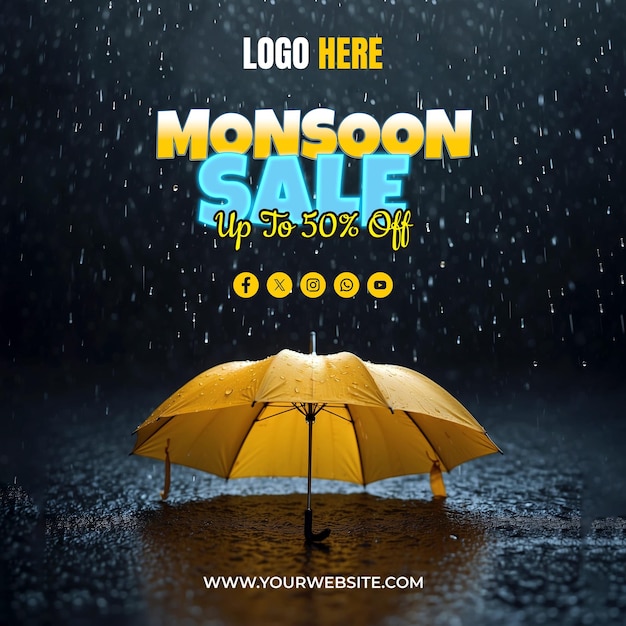 Monsoon season sale social media poster and banner template