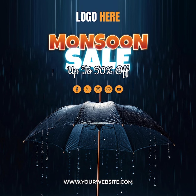 Monsoon season sale social media poster and banner template