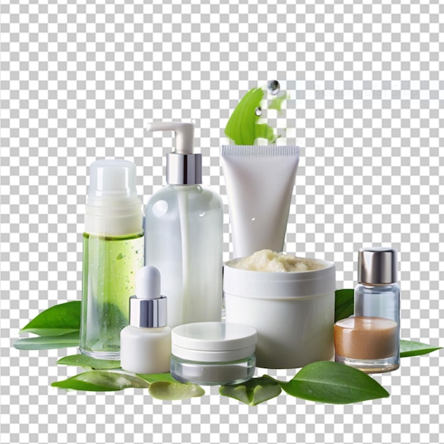 monsoon themed skincare products on transparent background